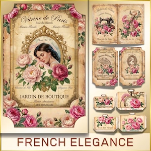 Vintage Ephemera Pack, Junk Journal Bundle, Fussy Cut-etiketter, Ramfickor, Scrapbooking-pappersrester