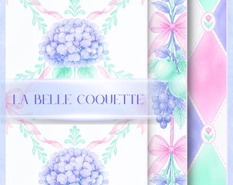 Grandmillennial Digital Papers Pack,  Preppy Coquette Pastel Backgrounds, Printable Elegant Amalfi Lemon Pattern Bundle