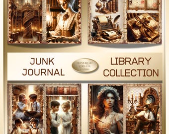 Viktorianische Bibliothek Junk Journal Kit, Gothic Vintage Ephemera, Druckbare Scrapbooking Seiten, Digital Journaling Karten