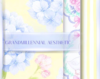 Grandmillennial Digital Papers Pack,  Preppy Coquette Pastel Backgrounds, Printable Elegant Amalfi Lemon Pattern Bundle
