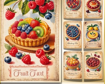 Cuaderno de recetas, pastelería francesa, tarjetas vintage retro imprimibles, imágenes prediseñadas de cocina, suministros para scrapbooking