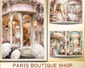 French Shop Romantic Junk Journal, Victorian Paris Vintage Ephemera, Lace Shabby Printable Scrapbooking Papers