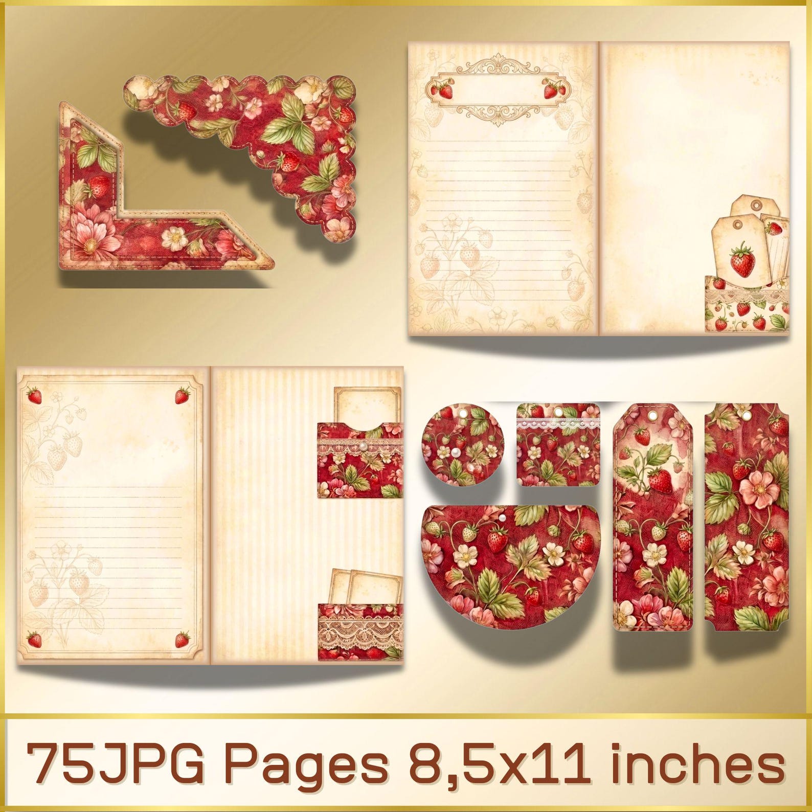 Recipe Junk Journal Ephemera Bundle, French Strawberry Vintage ...