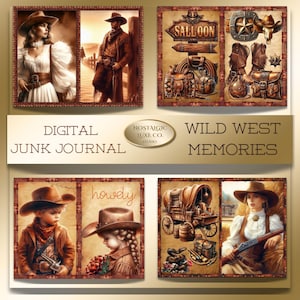 Cowboy Junk Journal Digital Kit: Vintage Western Ephemera, Boho Cowgirl Printable Scrapbook Pages, Wild West Digital Download Collage Cards