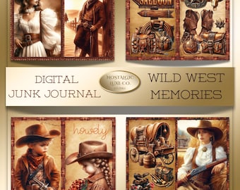 Kit de diario rústico estilo western: efímeras de vaqueros digitales, materiales imprimibles para diarios de vaqueras, páginas para scrapbooking