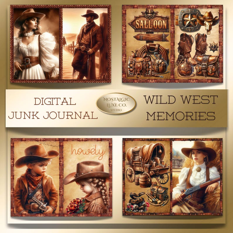 Rustic Rodeo Scrapbook Paper Rustic Western Junk Journal Kit: Cowboy Ephemera Digital, Printable ...