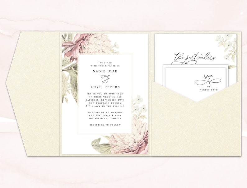 Pocket Fold Wedding Invitations Printed Pocket Wedding Etsy