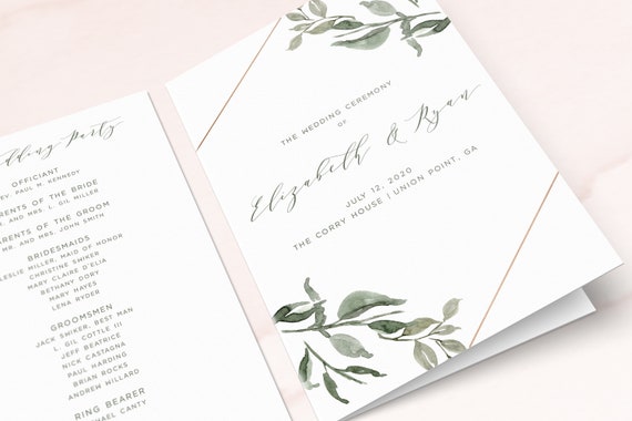 wedding program order of service printable program folded etsy