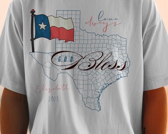 Gepersonaliseerde Texas Pride T-shirt, God Bless Texas Shirt, Texas Flag T-shirt, Love Always Tee, Texas kaart cadeau voor hem, shirt Texas Home State