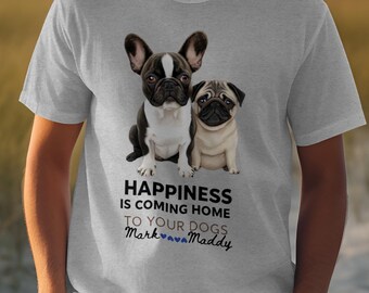 Süßes Hunde-T-Shirt, Glück-T-Shirt, französische Bulldogge Mops-Hunde-Liebhaber-Geschenk, Hundemama-Shirt, Hundepapa-T-Shirt, Hundegrafik-Hemd, Hunderasse-T-Shirt