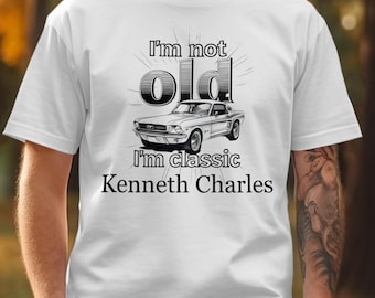 Personalized Classic Car T Shirt, Funny Old Car T Shirt, Mustang Car Shirt, Classic Car Lover Gift, Custom Name Automotive T-Shirt, Car Guy