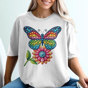 Rainbow Butterfly T-Shirt, Floral Tee, Colorful Insect Shirt, Graphic T Shirt Nature Lover Gift Flower T-Shirt Butterfly Lover Shirt Dot Day
