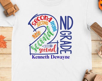 Personalized 2nd Grade T-Shirt, Back to School Shirt Second Grade Shirt Custom Name Shirt 2nd Grade Gifts Elementary School Tee Gift for Her