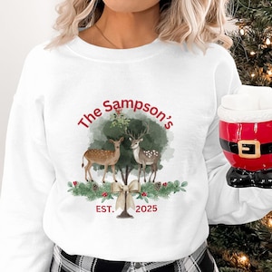 Sweat-shirt de famille personnalisé, sweat-shirt de cerf personnalisé, sweat-shirt de date établie, sweat-shirt de famille de Noël, cadeau de sweat-shirt de vacances