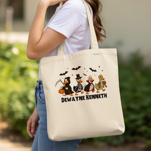Personalized Halloween Ducks Tote Bag, Custom Name Spooky Ducklings, Trick or Treat Bag, Cute Halloween Tote, Fall Gift Bag for Her/Him
