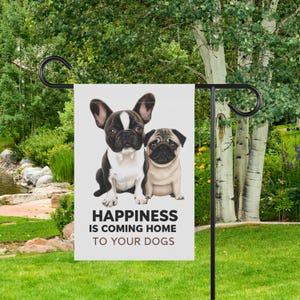 犬をテーマにしたガーデンバナー、ペット愛好家の装飾、屋外用旗、ハッピーホームサイン、犬の飼い主へのギフト、犬好きの方への動物の新築祝いの装飾ギフト