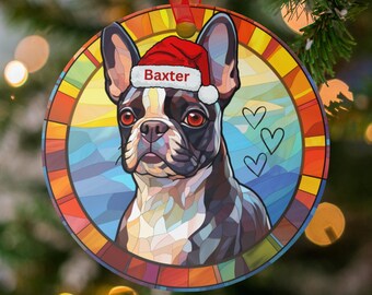 Ornamento personalizzato Boston Terrier, ornamento natalizio per cani, ornamento personalizzato per animali domestici, ornamento commemorativo, regalo per la perdita di un animale domestico, ornamento per gli amanti dei cani