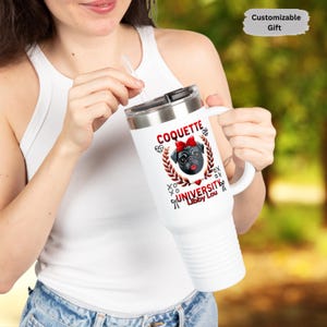 Personalized Insulated Pug Travel Mug, 40oz - Ideal for Coffee Lovers, Outdoor Adventures, Back to School, Coquette University Gift for Her