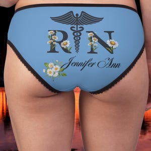Women&#39;s Briefs Personalized RN, Floral Lingerie, Custom Nurse Underwear, Gift for Nurses, Fun Medical Panties, Gift for Her