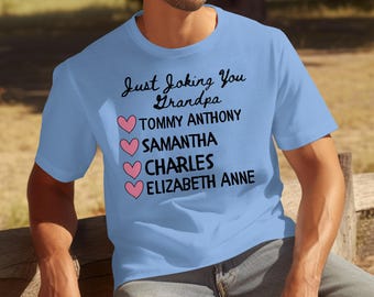 Grappig T-shirt opa, gepersonaliseerd grootvadercadeau, grapje, T-shirt met aangepaste namen, vaderdagshirt, verjaardagscadeau opa