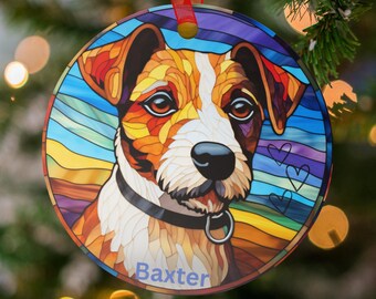 Personalized Jack Russell Ornament, Custom Dog Ornament, Stained Glass Pet Ornament, Dog Memorial Ornament, Dog Lover Ornament, New Dog Gift