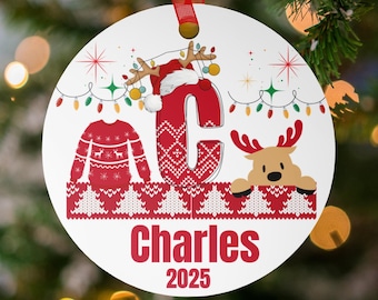 Personalized Christmas Ornament, Initial C Ornament, Reindeer Ornament, Custom Name Ornament, Family Ornament, Holiday Gift for Kids/Mom/Dad