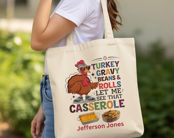 Personalisierte Truthahn Kasserolle Einkaufstasche Lustiges Design Individueller Name Einkaufstasche Urlaub Fest Tote Einzigartiges Thanksgiving Geschenk für Mama / Gastgeberin / Papa