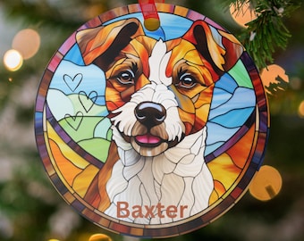 Personalized Dog Ornament, Custom Pet Ornament, Jack Russell Terrier Gift, Stained Glass Style Pet Portrait Ornaments, Dog Memorial Ornament