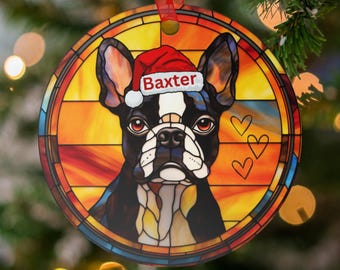 Ornamento personalizzato Boston Terrier, ornamento personalizzato con nome del cane, ornamento per la perdita di un animale domestico, regalo unico, ornamento commemorativo, ornamento natalizio