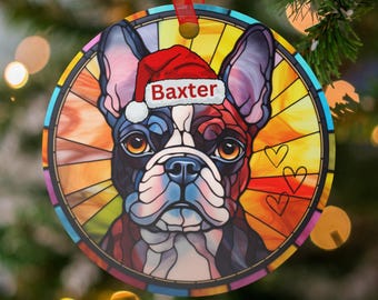 Ornamento personalizzato Boston Terrier, ornamento personalizzato per cani, ornamento per animali domestici con cappello di Babbo Natale, ornamento commemorativo, regalo per la perdita di un animale domestico, ornamento natalizio