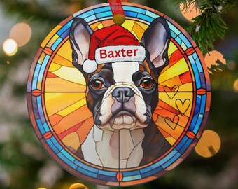 Ornamento personalizzato Boston Terrier, ornamento per cani effetto vetro colorato, ornamento commemorativo personalizzato per animali domestici, regalo di Natale per animali domestici