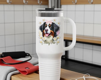 Personalisierter Berner Sennenhund Becher, benutzerdefinierte Pelz-Baby-Namenstasse, Bernie-Liebhaber-Geschenk, niedlicher Welpen-isolierter Becher, Haustier-Gedenkgeschenk