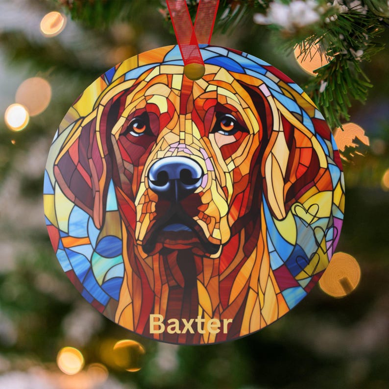 Stained Glass Pattern Rhodesian Ridgeback Personalized Rhodesian Ridgeback Ornament, Custom Dog Portrait Ornament ...