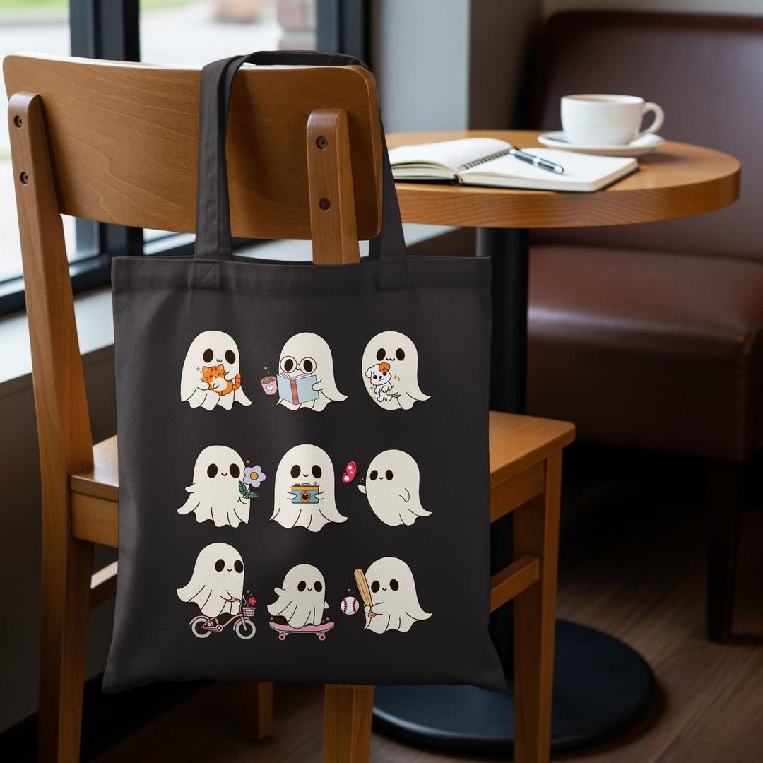 Cute Ghost Tote Bag Spooky Season Tote Kawaii Ghost Art Bag Halloween ...