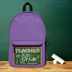 Personalized Teacher Backpack, Fifth Grade Gift, School Bag for Educators, Customizable Student Bag, Purple Bookpack