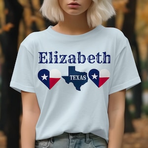 Personalized Texas T-Shirt, Custom Name Texas Pride Tee, Lone Star State, Texan Gift, Texas Heart T-Shirt, Texas Lover T Shirt, Gift for Her