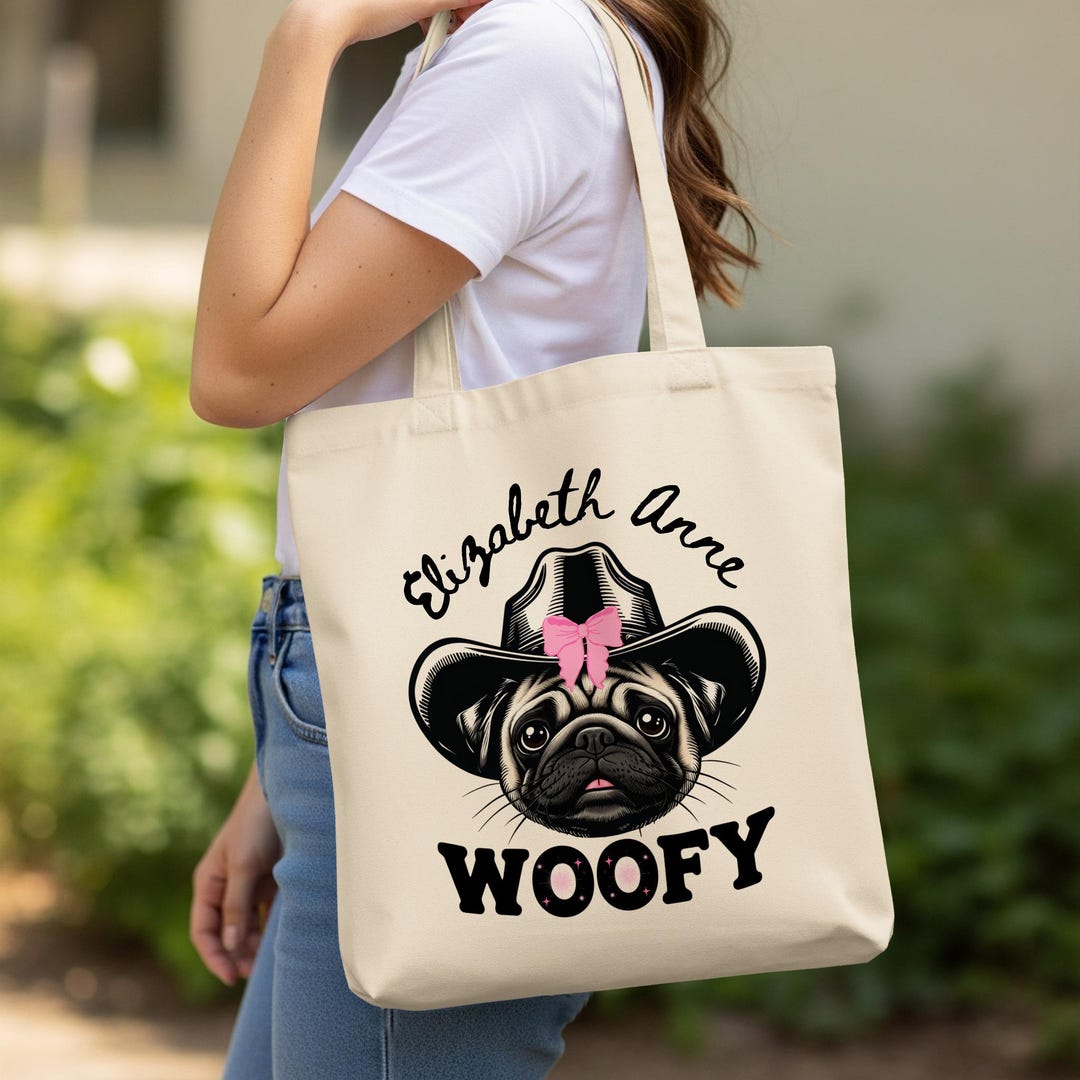 Personalized Cute Pug Tote Bag, Cowboy Pug, Custom Name Tote, Funny Dog ...
