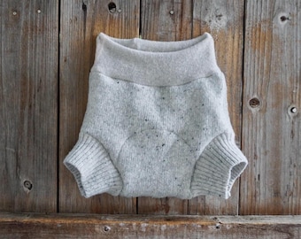 Upcycled 100% Wool Soaker Cover Diaper Cover Shorties Light Gray LARGE ( 12-24 Months)