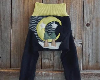 Upcycled Cashmere Diaper Cover: Moon And Trees Applique, Newborn Size ( 0-3 Months)