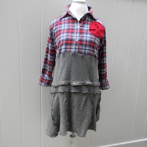 Upcycled Women Tunic Dress  Shabby Cottage Chic Lagenlook Top  Artsy Upcycled Women Top MEDIUM