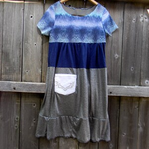 Upcycled Women Short Sleeve Top Tunic Loose Women Top Women Dress Summer Dress  MEDIUM