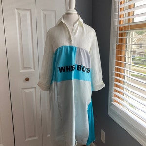 Upcycled Women Lagenlook Shirt Dress Loose Women Top Wearable Art Bohemian Clothing Cottage Shabby Chic Medium Dress