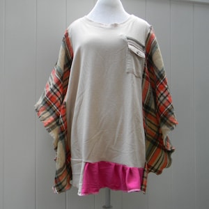 Upcycled Women Poncho Bohemian Boho Tunic Cover Up Shrug Recycled Sweater One Size Upcycled Women Clothing image 1