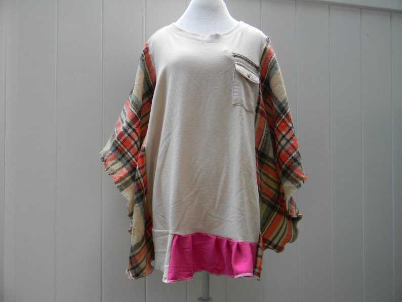 Upcycled Women Poncho Bohemian Boho Tunic Cover Up Shrug Recycled Sweater One Size Upcycled Women Clothing image 1