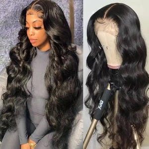 HD Transparent Body Wave Lace Front Wig Pre Plucked 360 Lace Frontal Wig Human Hair Wigs For Women Wig 200 Density ( 18 inch )