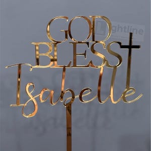 God Bless Name Cake Topper | Personalized Baptism, Christening or Communion Decor