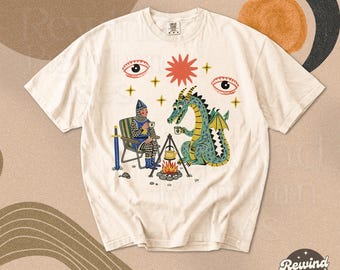Fantasy Dragon Tea Party Comfort Colors TShirt - Whimsical Fantasy Graphic Tee - Medieval Knight Campifire Shirt