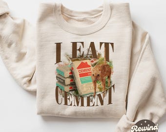 I Eat Cement Meme Comfort Colors Sweatshirt, Cringe Ugly Cat Crewneck, y2K Sweaters Pullovers, Cat lover Gift