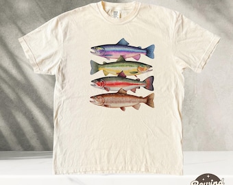 Colorful Rainbow Trout Fish Shirt, Vintage Comfort Colors® Fish Shirt, Retro Fish Shirt, Fishing Shirt, Fishermen