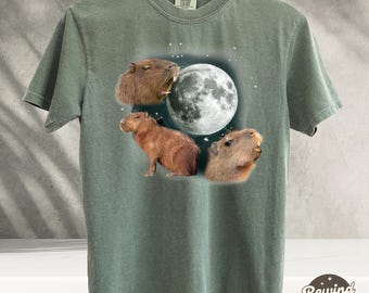 Three Capybara Vintage T-shirts, Retro Moon Graphic Tshirt, Capybara Lovers, Cute Cappy Tee, Relaxed Washed Adult Tee, Fun Gifts